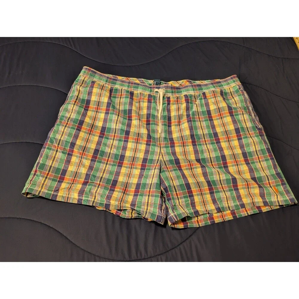 Polo Ralph Lauren Swim Shorts (Bathing Suit)! 3XB Yellow Plaid Slimmer Fit